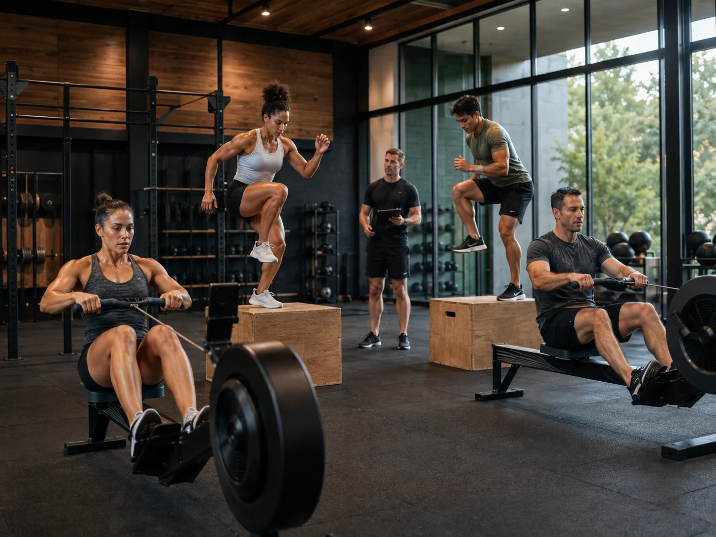 Treino HIIT com remadores e circuitos de alta intensidade